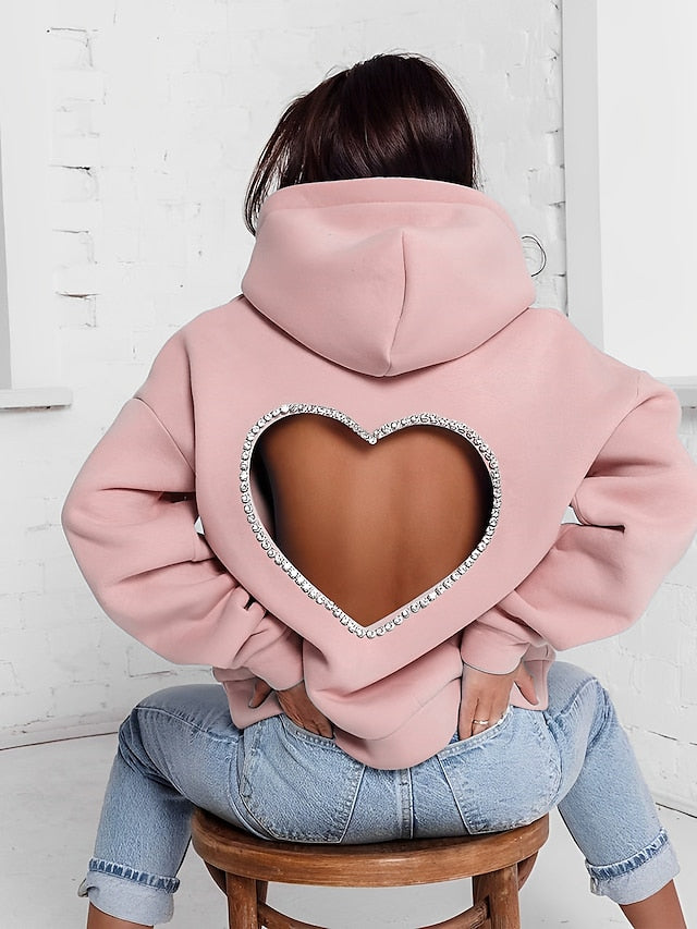 Hoodie Heart Basic Hooded Regular Winter Light Blue Green Pink Black for Women - LuckyFash™