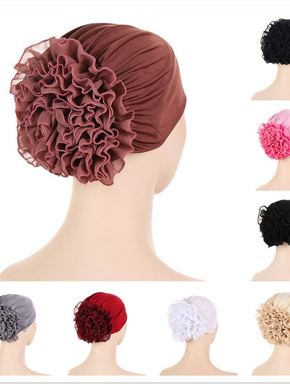 Woman Big Flower India Hat Beanie Turban Hair Accessories Elastic Cloth Hair Bands Hat Chemo Beanie Ladies Muslim Solid Hair Loss Cap - LuckyFash™