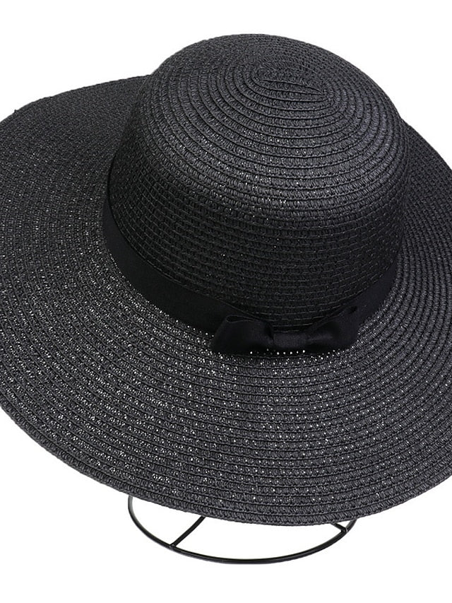 Hat Straw Hat Black Pink Khaki Outdoor Daily Holiday Braided Bow Pure Color Portable Sun Protection Breathable for Women - LuckyFash™