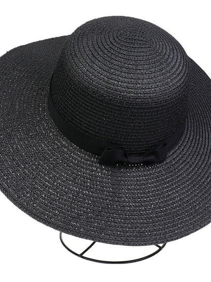 Hat Straw Hat Black Pink Khaki Outdoor Daily Holiday Braided Bow Pure Color Portable Sun Protection Breathable for Women - LuckyFash™