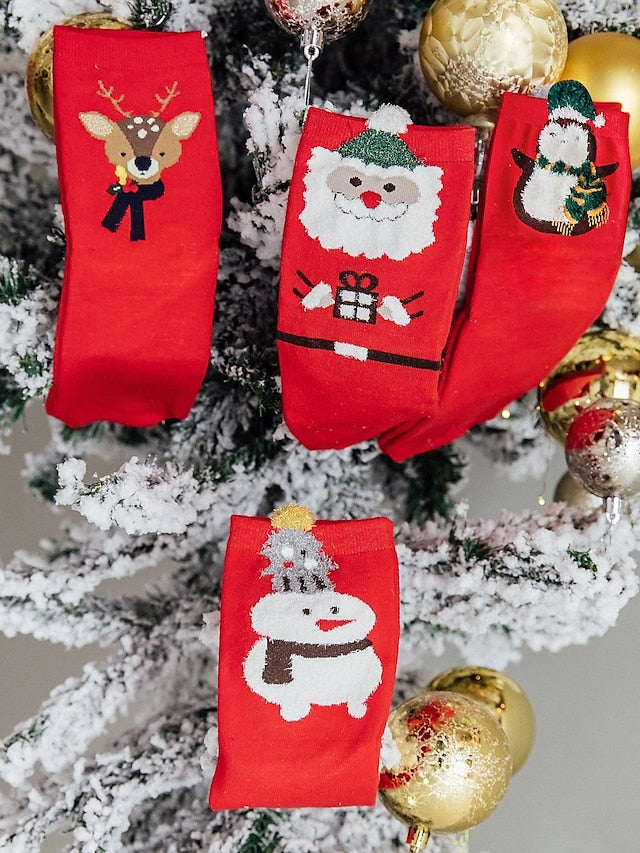 Women's Crew Socks Party Christmas Gift Animal Multi Color Spandex Nylon Cotton Basic Casual Warm Cute 4 Pairs - LuckyFash™