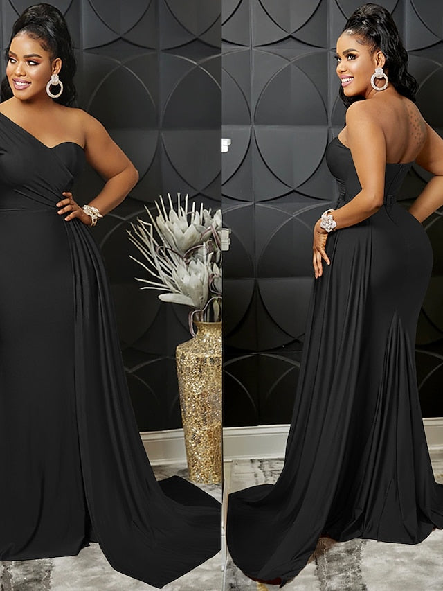 Womenâ€˜s Formal Party Dress Wedding Guest Dress Bodycon Long Dress Maxi Dress claret Black Blue Sleeveless Pure Color Patchwork Winter Fall Autumn One Shoulder Evening Party Slim 2023 S M L XL 2XL - LuckyFash™