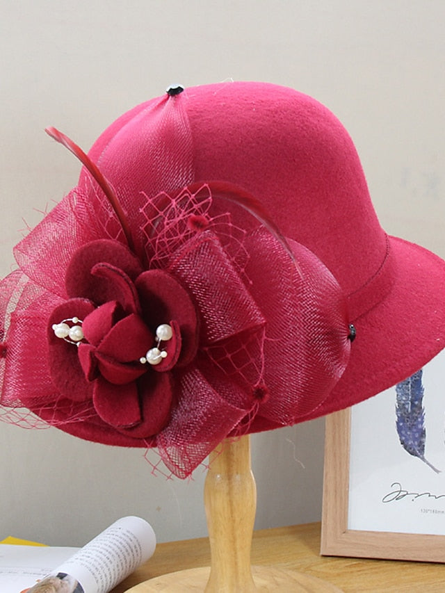 Women's Party Hat Party Wedding Special Occasion Flower Flower Camel Black Hat White Gray Fall Winter Spring - LuckyFash™