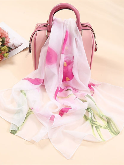 Floral Summer Women Travel Scarf Chiffon Georgette Bandana Female Elegant Shawl Hijab Hairscarves Holiday Thin Scarf - LuckyFash™