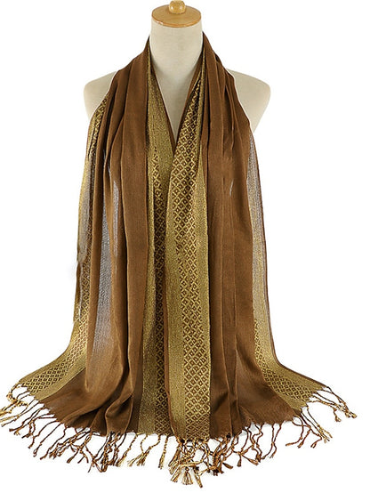 Plain Fashion Print Glitter Tassels Plaid Stripe Scarf Long Hijab Muslim Scarves/scarf for Women - LuckyFash™