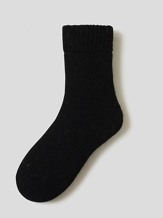 Women's Crew Socks Thick Winter Warm Socks Home Office Work Solid Color Wool Spandex Nylon Basic Casual Classic Warm Casual 1 Pair - LuckyFash™