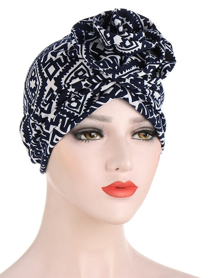 Ethnic Plaid Pattern Cashew Print Big Flower Headscarf Bonnet Women Turban Hat Turbante Femme Musulman India Hat Islamic Head Wrap Turban for Women - LuckyFash™