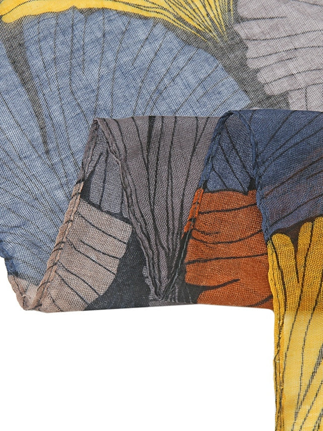 Retro Plant Print Scarves Women Ginkgo Leaf Printing Shawl And Wraps Laday Foulard Flower Hijab Long Style Scarf - LuckyFash™