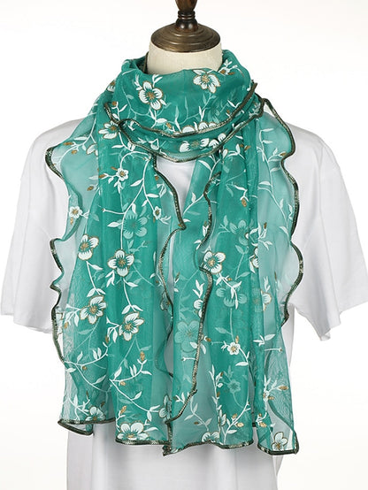 New Flower Embroidery Gauze Scarf Women Travel Holiday Sunscreen Beach Shawl Daily Streetwear Birthday Gift - LuckyFash™
