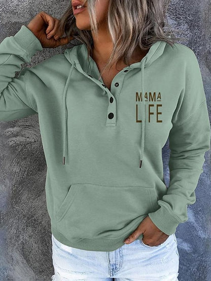 Women's Hoodie Sweatshirt Pullover Active Streetwear Button Front Pocket Blue Purple Pink Mama Life Casual Hoodie Long Sleeve S M L XL XXL - LuckyFash™