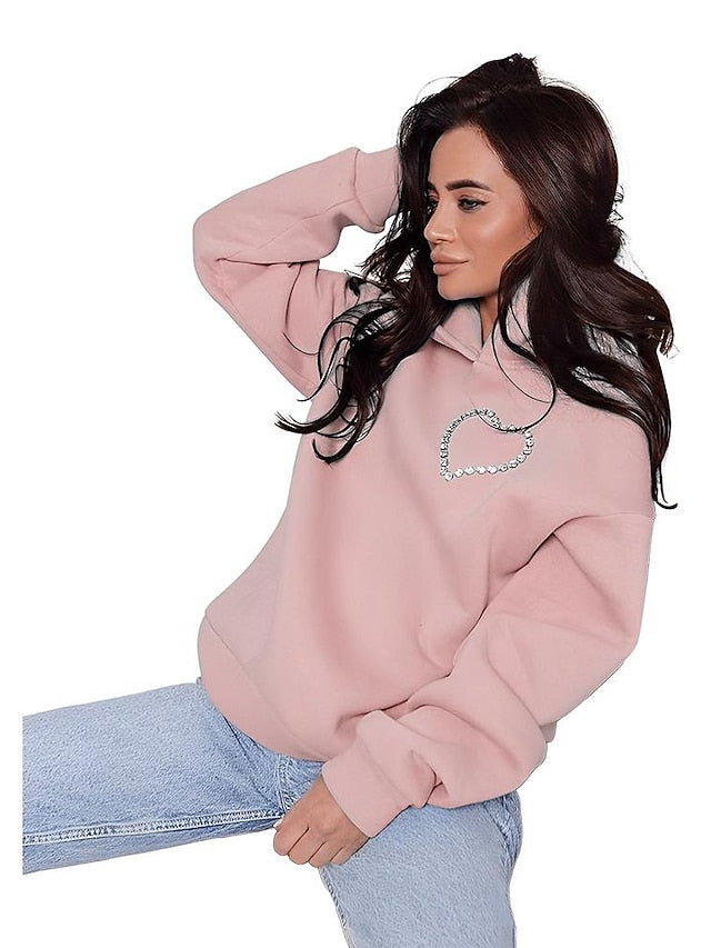 Hoodie Heart Basic Hooded Regular Winter Light Blue Green Pink Black for Women - LuckyFash™
