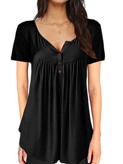 Women's Henley Shirt T shirt Tee Black White Red Plain Button Short Sleeve Casual Daily Basic Daily Casual Round Neck Long S - LuckyFash™