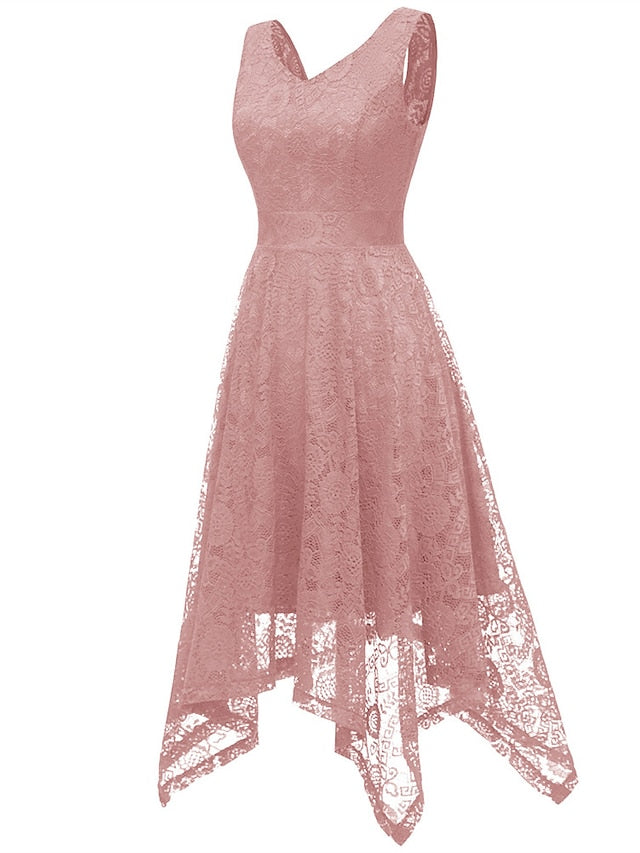 Women's Elegant Retro Swing Dress Midi Dress Party Outdoor Lace Backless Plain V Neck Sleeveless Regular Fit Spring Summer 2023 Navy Black S M L XL - LuckyFash™