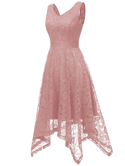 Women's Elegant Retro Swing Dress Midi Dress Party Outdoor Lace Backless Plain V Neck Sleeveless Regular Fit Spring Summer 2023 Navy Black S M L XL - LuckyFash™