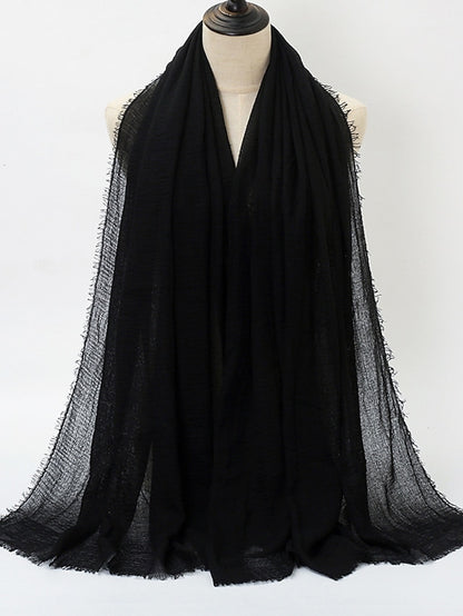 Plain Wrinkle Wrap Cotton Viscose Long Shawl Scarf Women Crinkle Hijab Shawl Muslim Head Hijab Scarf - LuckyFash™