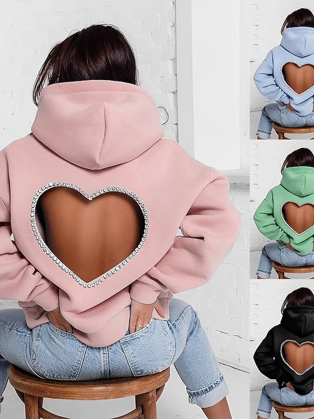 Hoodie Heart Basic Hooded Regular Winter Light Blue Green Pink Black for Women - LuckyFash™