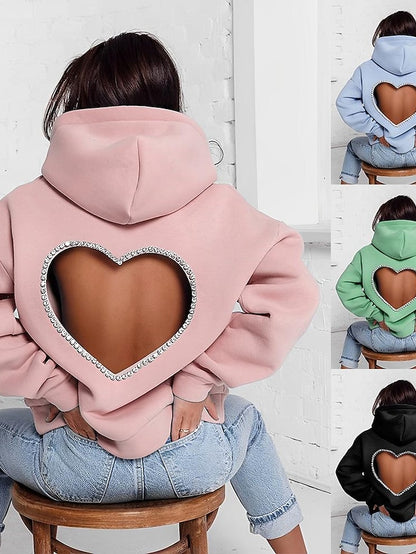 Hoodie Heart Basic Hooded Regular Winter Light Blue Green Pink Black for Women - LuckyFash™