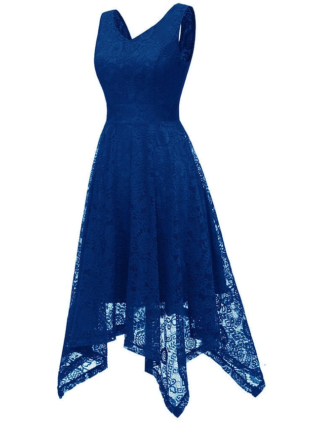 Women's Elegant Retro Swing Dress Midi Dress Party Outdoor Lace Backless Plain V Neck Sleeveless Regular Fit Spring Summer 2023 Navy Black S M L XL - LuckyFash™