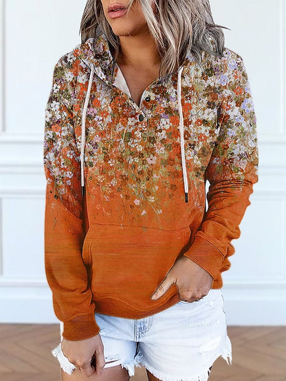 Women's Hoodie Pullover Button Up Hoodie Active Streetwear Front Pocket Print Green Blue Pink Floral Casual Hooded Long Sleeve S M L XL XXL / 3D Print - LuckyFash™
