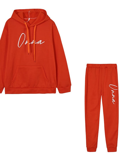 Women's Hoodie Tracksuit Pants Sets Sweatpants Streetwear Green Black Sports Outdoor Casual Letter Hooded S M L XL XXL - LuckyFash™