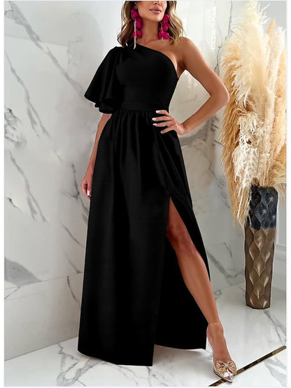 Womenâ€˜s Formal Party Dress Long Dress Maxi Dress Green Black khaki Sleeveless Pure Color Split Winter Fall Spring One Shoulder 2023 S M L XL 2XL - LuckyFash™