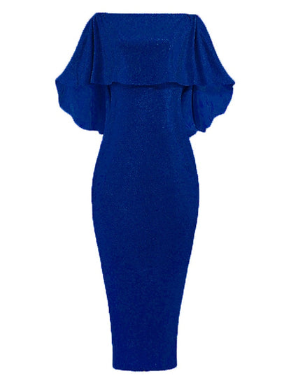 Formal Party Dress Cocktail Dress Long Dress Maxi Dress Silver Black Champagne Half Sleeve Pure Color Cold Shoulder Winter Fall Spring Off Shoulder Mature Evening Party Wedding for Women - LuckyFash™