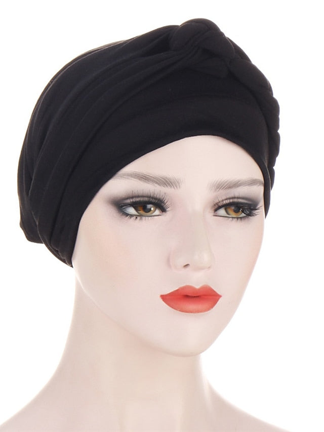 Women Lady Muslim One Half Braid Head Turban Wrap Cover Soft Hat Hair Loss Bonnet Beanies - LuckyFash™