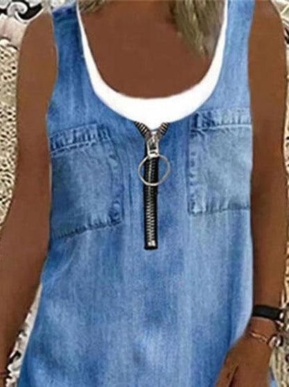 Denim Sleeveless Round Neck Casual Dress - LuckyFash™