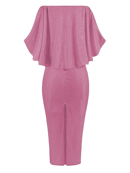 Formal Party Dress Cocktail Dress Long Dress Maxi Dress Silver Black Champagne Half Sleeve Pure Color Cold Shoulder Winter Fall Spring Off Shoulder Mature Evening Party Wedding for Women - LuckyFash™