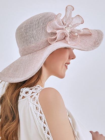 Women's Party Hat Party Wedding Street Bowknot Flower Yellow Gray Hat Pink Khaki Fall Summer Sun Hat - LuckyFash™