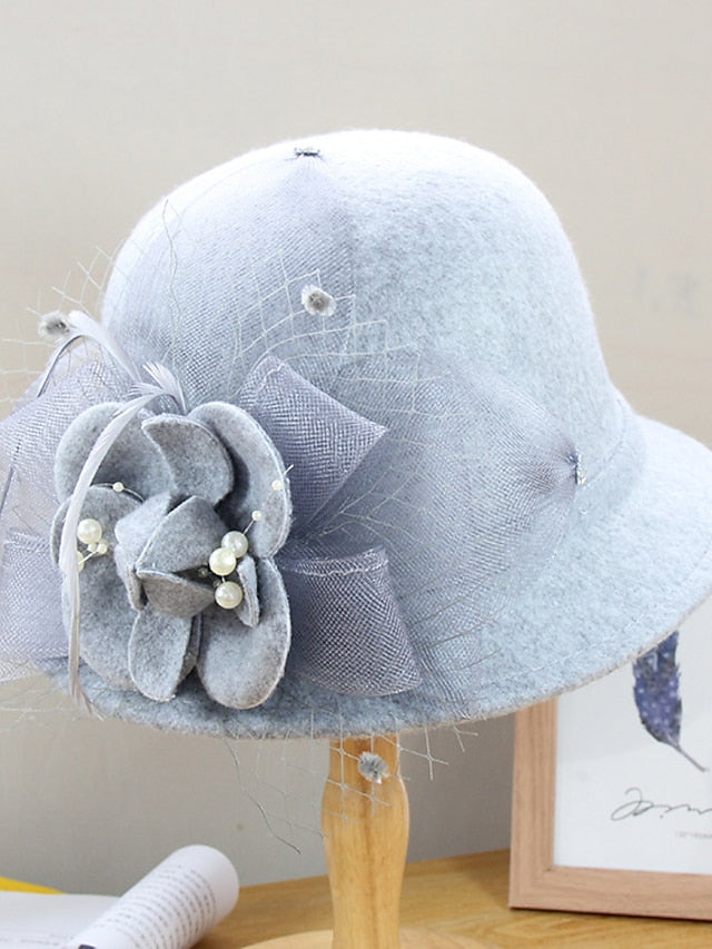 Women's Party Hat Party Wedding Special Occasion Flower Flower Camel Black Hat White Gray Fall Winter Spring - LuckyFash™