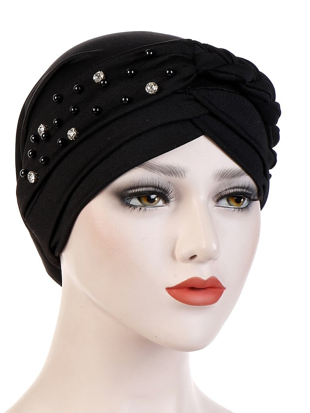 India Muslim Women Hijab Hat with Beads Turban Headscarf Islamic Head Wrap Lady Beanie Bonnet Hair Loss Cover - LuckyFash™