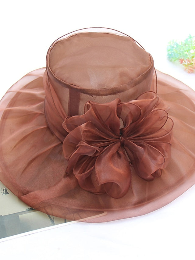 Women's Hat Fedora Hat Black Blue Purple Wedding Party Outdoor Floral Tulle Flower Portable Comfort Breathable - LuckyFash™