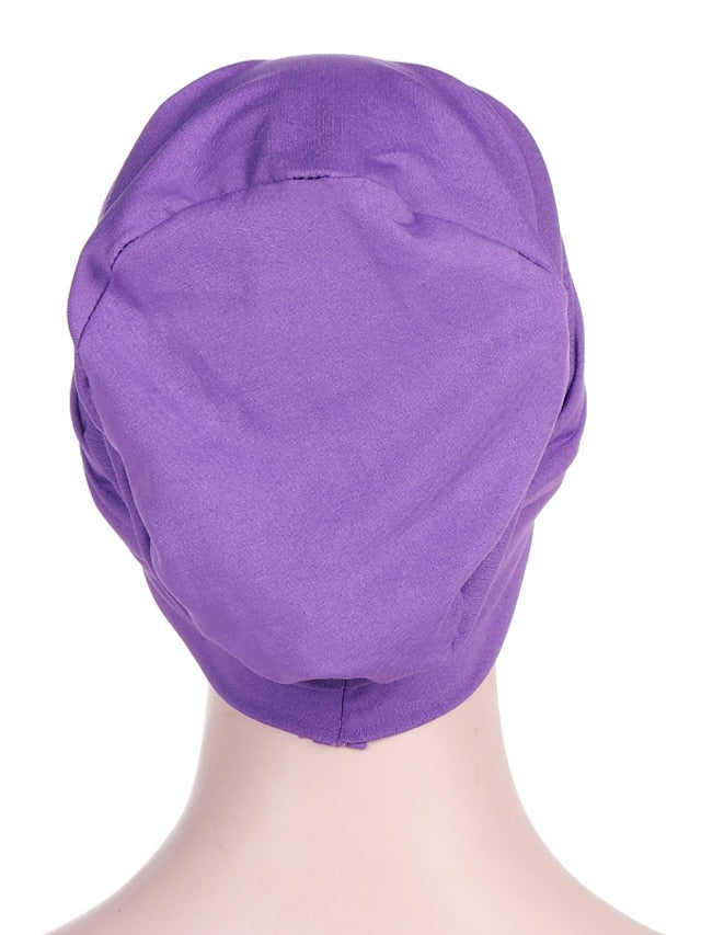 Solid Stretch Fabric Forehead Cross India Cap Turban Hat Women Elastic Turban Muslim Hijab Islamic India Hair Loss Caps Scarf Headwraps - LuckyFash™