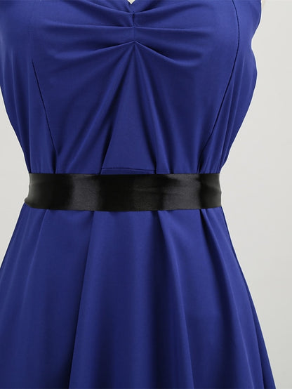 Women's Elegant Retro Vintage Tea Dresses Midi Dress Outdoor Daily Ruched Backless Plain Halter Sleeveless Regular Fit Summer Spring 2023 Black Blue S M L XL - LuckyFash™