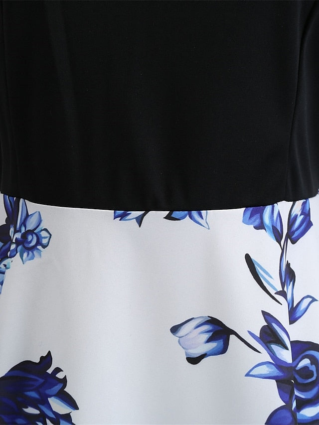 Women's Elegant Retro Vintage Dress Midi Dress Party Evening Party With Belt Print Floral Crew Neck Sleeveless Regular Fit Summer Spring 2023 Blue S M L XL - LuckyFash™