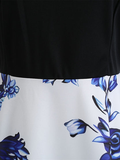 Women's Elegant Retro Vintage Dress Midi Dress Party Evening Party With Belt Print Floral Crew Neck Sleeveless Regular Fit Summer Spring 2023 Blue S M L XL - LuckyFash™