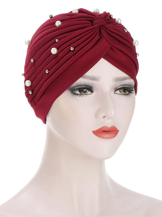 Boutique Solid Folds Pearl Muslim Turban Scarf Women Elastic Islamic Inner Hijab Caps Arab Wrap Head Femme Musulman Turbante - LuckyFash™