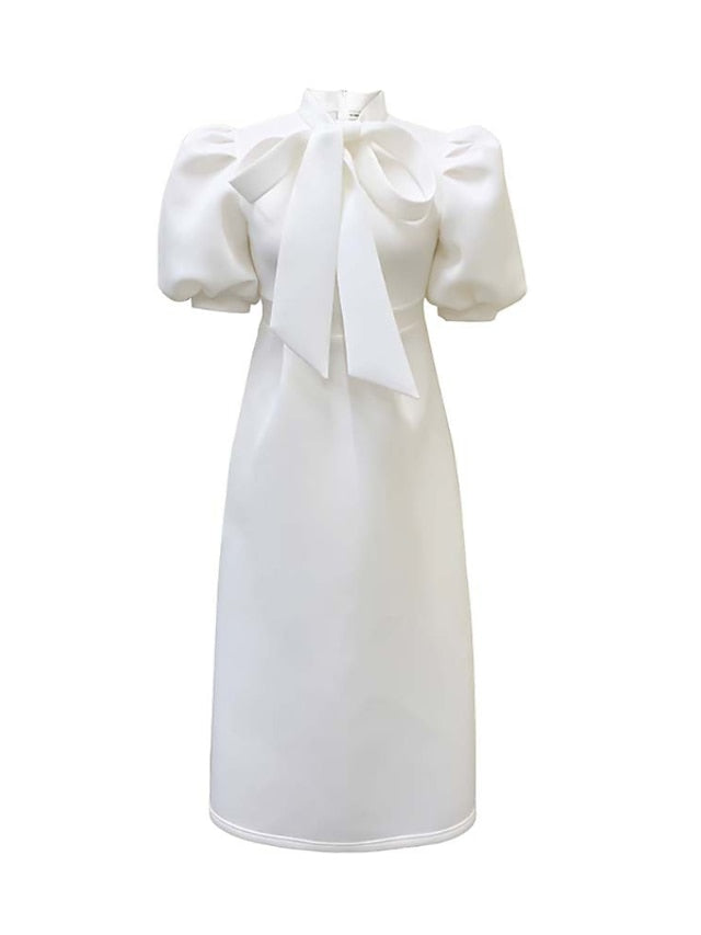 Womenâ€˜s Formal Party Dress Wedding Guest Dress Long Dress Maxi Dress Purple Yellow Red Short Sleeve Pure Color Bow Spring Summer High Neck 2023 S M L XL XXL 3XL - LuckyFash™