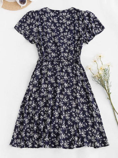 Ditsy Floral Wrap Mini Dress - LuckyFash™