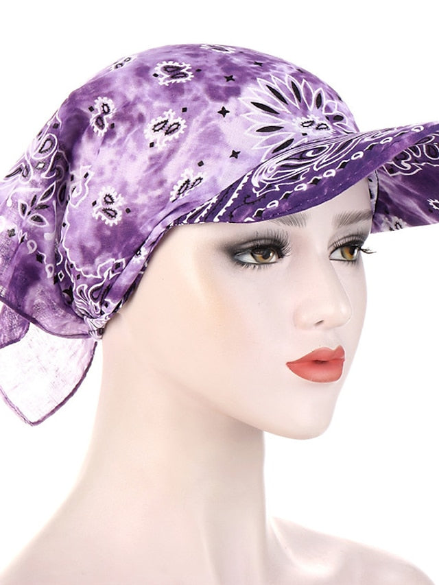 Women Bandana Scarf Cap Sunscreen Hedging Cap Printed Brim Baseball Cap Colorful Sunshade Hooded Scarf Headpiece Headscarf Baseball Hat - LuckyFash™