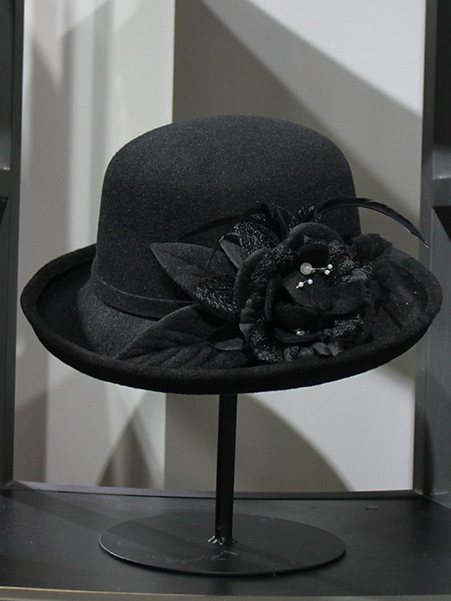 Women's Party Hat Party Wedding Special Occasion Flower Flower Wine Black Hat Yellow Fall Winter Spring Holiday - LuckyFash™