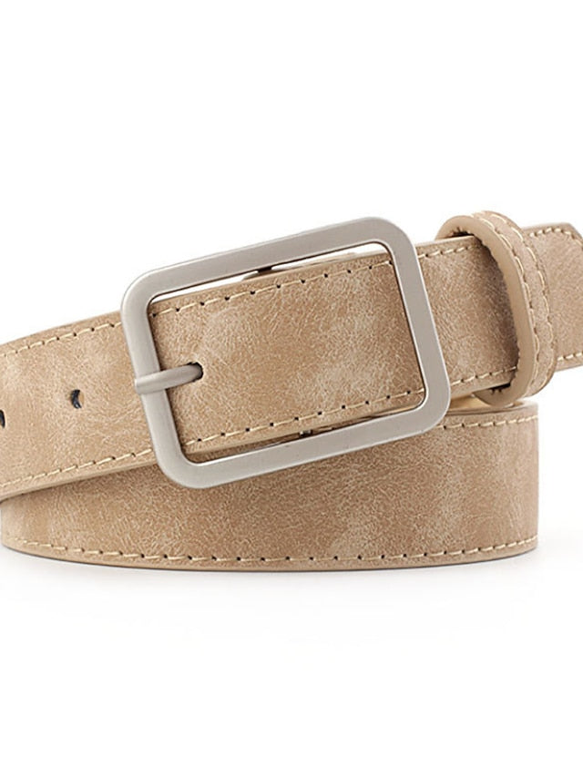 Women's Unisex PU Buckle Belt PU Leather Prong Buckle Plain Casual Classic Party Daily Black Brown Navy Blue Beige - LuckyFash™