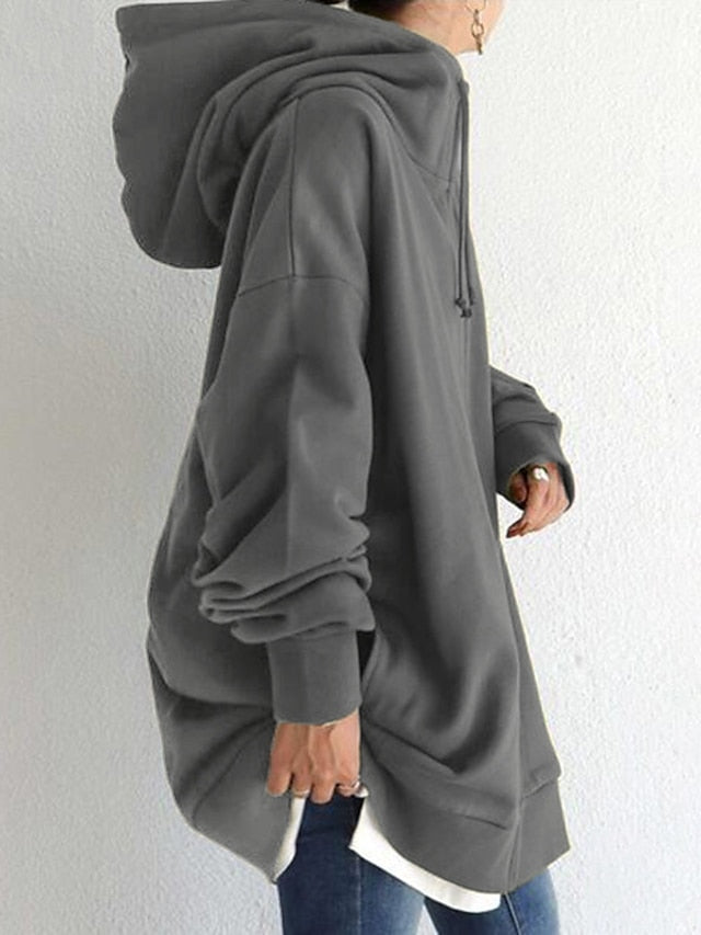 Women's Hoodie Sweatshirt Zip Hoodie Sweatshirt Streetwear Long Zipper Pocket Black Gray Army Green Solid Color Loose Fit Casual Hooded Long Sleeve S M L XL XXL - LuckyFash™