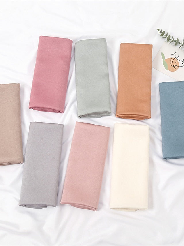 Crinkle Satin Hijab for Muslim Women Crepe Plain Shawl Wrinkle Solid Long Turban Islam Headscarf Solid Color Head Wrap Fashion - LuckyFash™