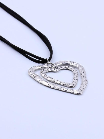 Double heart-shaped brown leather long necklace - LuckyFash™