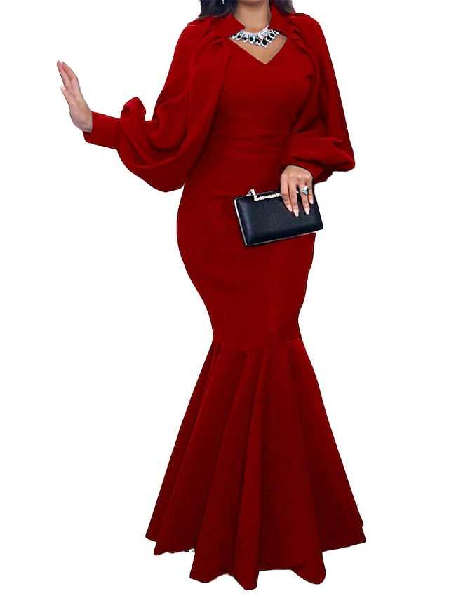 Womenâ€˜s Formal Party Dress Wedding Guest Dress Sheath Dress Trumpet/Mermaid Dress Long Dress Maxi Dress Green Black Blue Long Sleeve Pure Color Ruched Winter Fall Spring Crew Neck Fall Dress 2023 S M - LuckyFash™