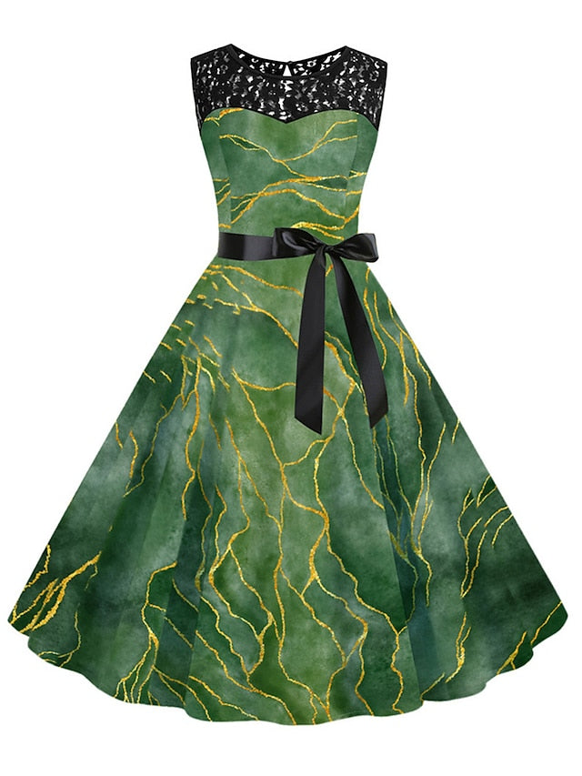 Women's Elegant Retro Lace Dress Midi Dress Outdoor Office Lace Patchwork Butterfly Crew Neck Sleeveless Regular Fit Summer Spring 2023 Navy Blue Blue S M L XL - LuckyFash™