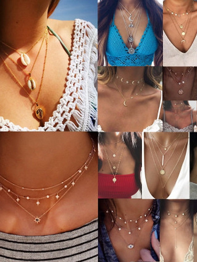 Choker Necklace Charm Necklace Layered Star Ladies Punk Lolita Bohemian Fashion Rhinestone Alloy Gold Layer Necklace 1 Layer Necklace 2 Layer Necklace 3 Layer Necklace 4 40 cm Necklace Jewelry - LuckyFash™