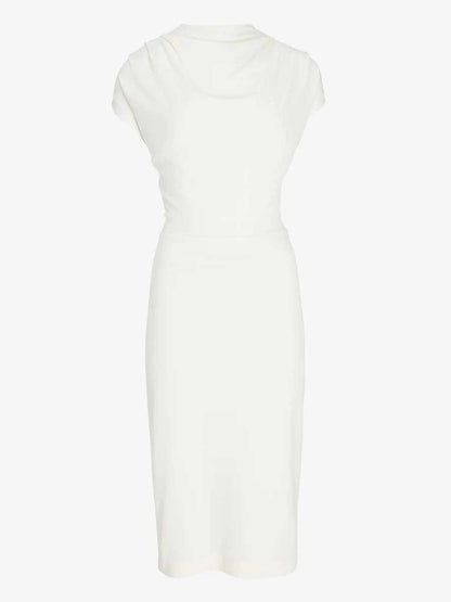 Draped Sleeve Mock Neck Sheath Dress - LuckyFash™